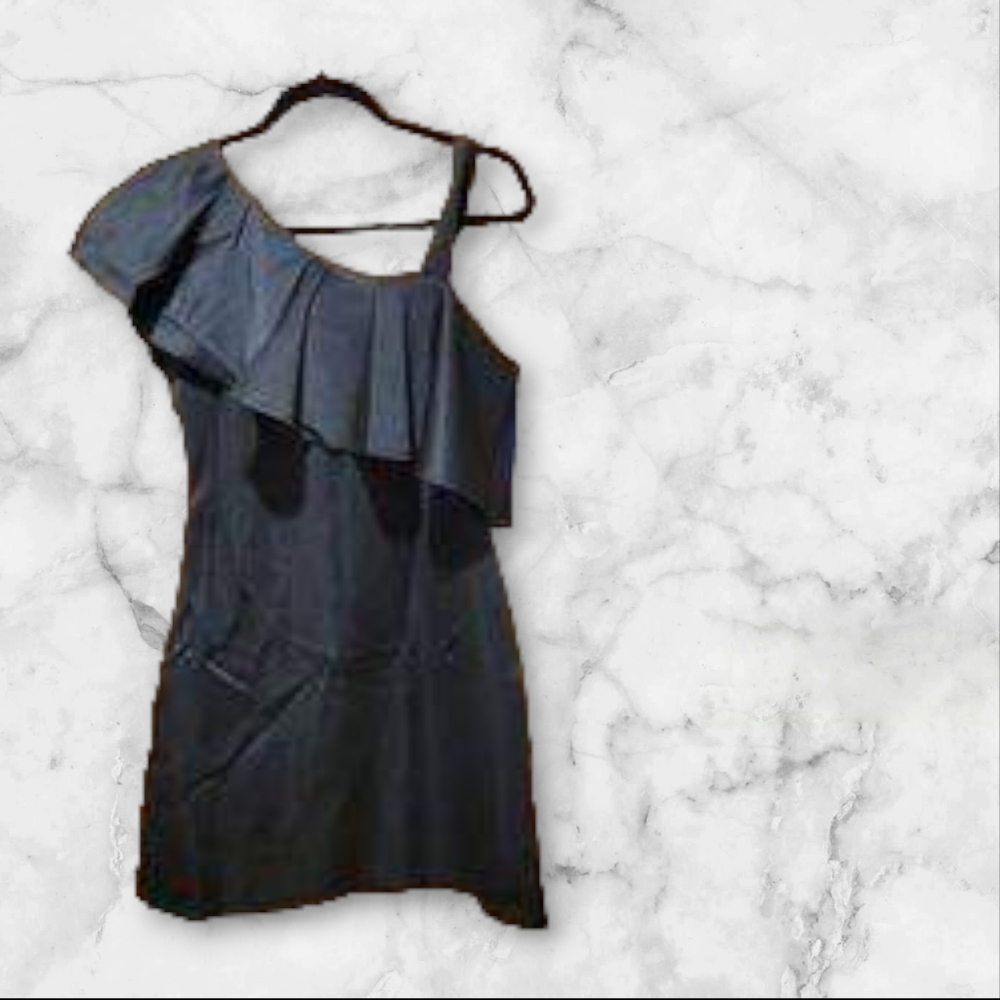 Large Black one shoulder dress with overlay- NEW WITH TAGS